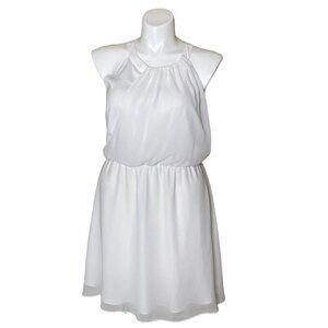 Gianni Bini White Blouson Halter Mini Dress, Sleeveless Juniors Size L